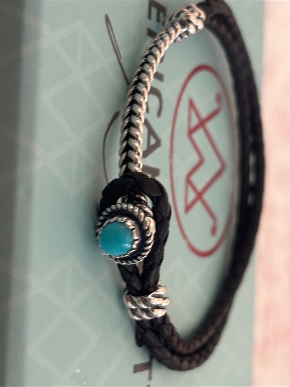 American West 925 Sterling Turquoise Bangle & Leather/Turquoise 925 Bracelet Duo - Picture 9 of 14